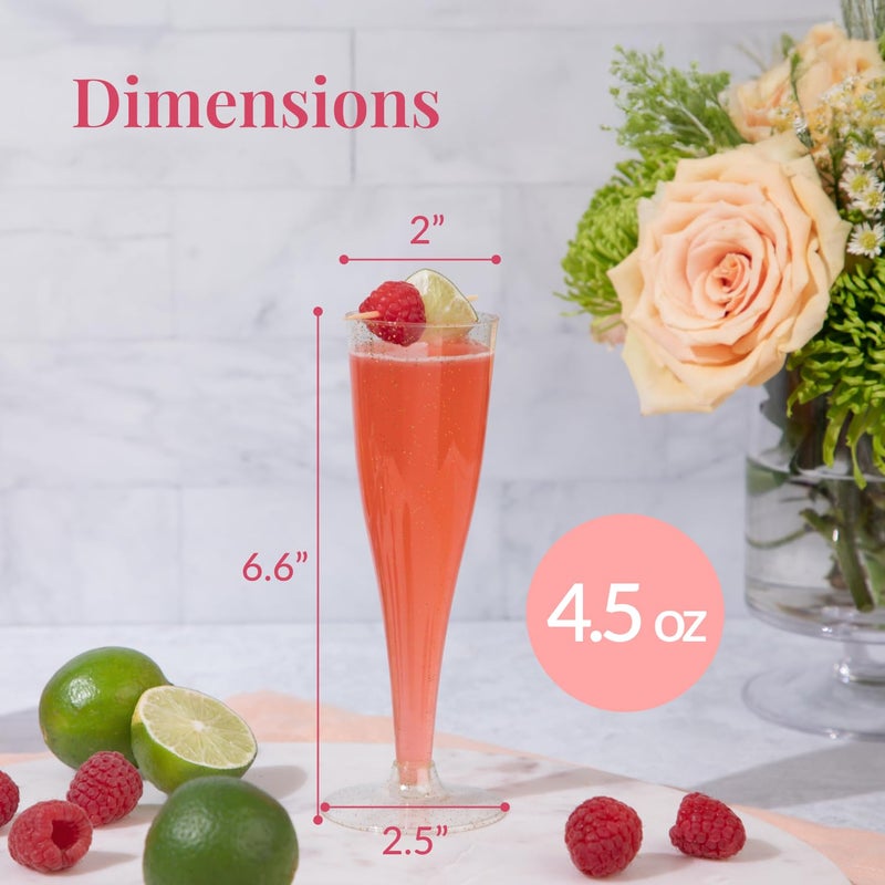 Prestee 100 Gold Plastic Champagne Flutes - 4.5 oz Disposable Champagne Glasses for Toasting at Weddings, Mimosas, Cocktails, Great Gatsby Party Decorations, and Events - Image 3